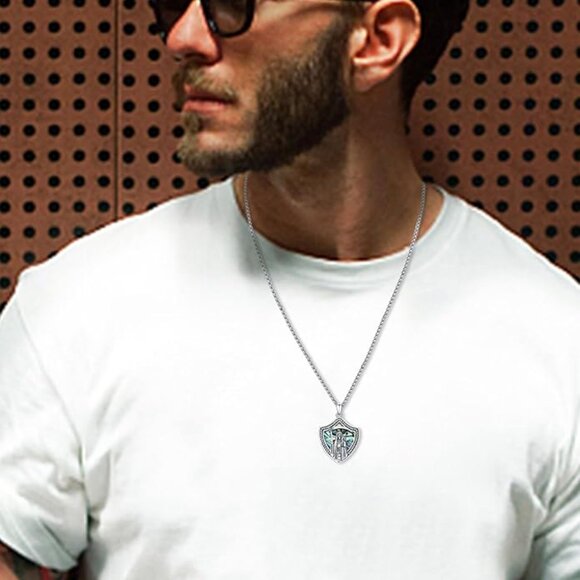 Santa Muerte Necklace Sterling Silver Shield Pendant w/ Abalone Inlay NWT - Picture 3 of 6